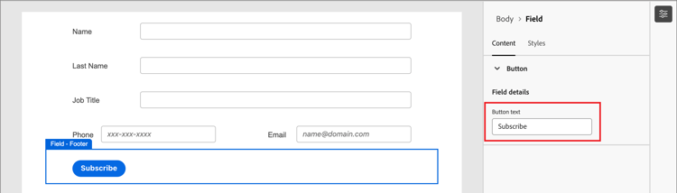 Modifier le texte du bouton dans le formulaire