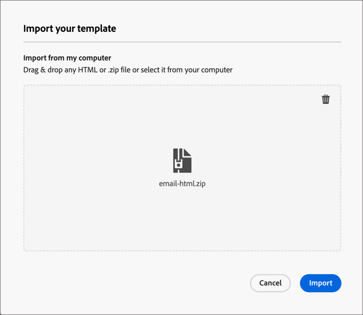 Importer du contenu html dans un fichier zip