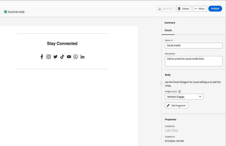 Détails du fragment avec le statut En création