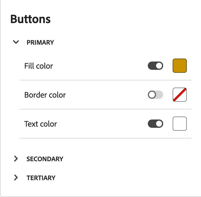 Paramètres de couleur des boutons pour une variante