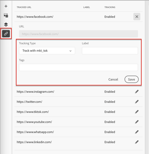 Cliquez sur l’icône Modifier pour accéder au suivi des liens