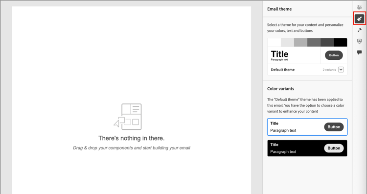 Espace de conception des e-mails - icône Thèmes sélectionnée