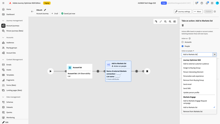 Liste des actions Marketo