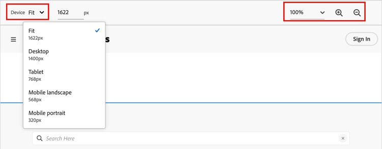Modifier la taille de l’appareil pour l’aperçu