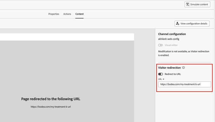 Définissez la redirection du visiteur pour rediriger les visiteurs vers une URL spécifique
