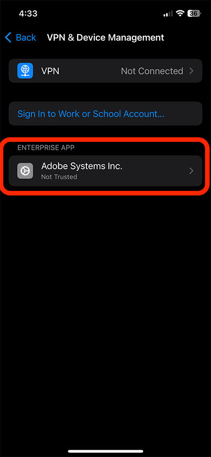 Écran de sélection des systèmes Adobe