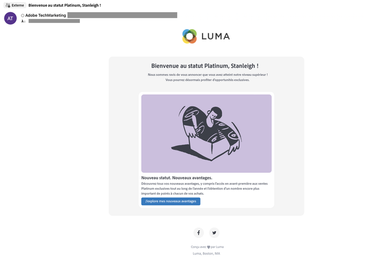 Luma - Mise à niveau de statut - E-mail de bienvenue.