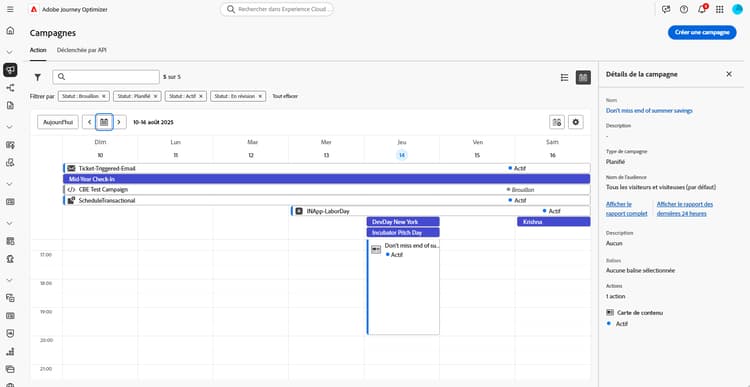liste des campagnes avec le volet d’informations ouvert