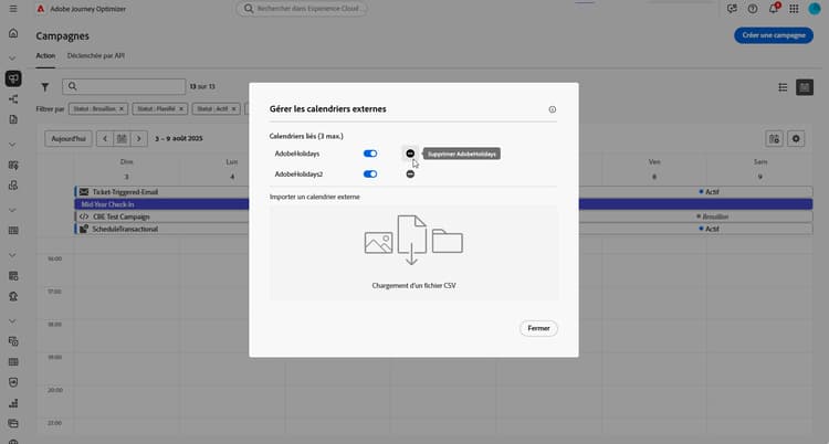 vue calendrier affichant les calendriers externes
