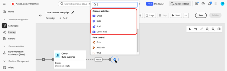 image montrant la zone de travail avec les activités disponibles