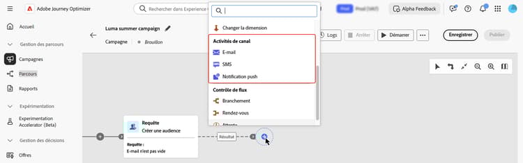 image montrant la zone de travail avec les activités disponibles