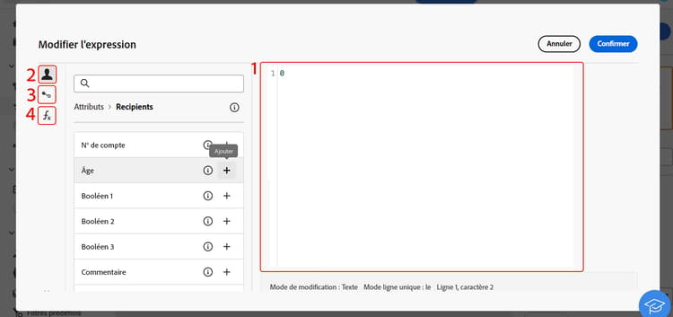 Interface de l’éditeur d’expression