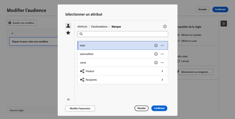 Capture d’écran de la table des marques