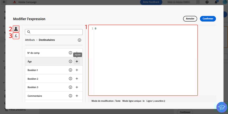 Interface de l’éditeur d’expression