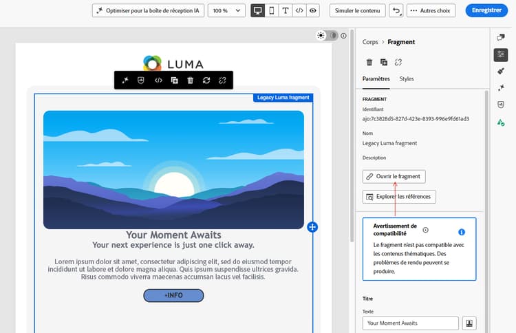 Avertissements relatifs à la compatibilité dans le Concepteur d’e-mail