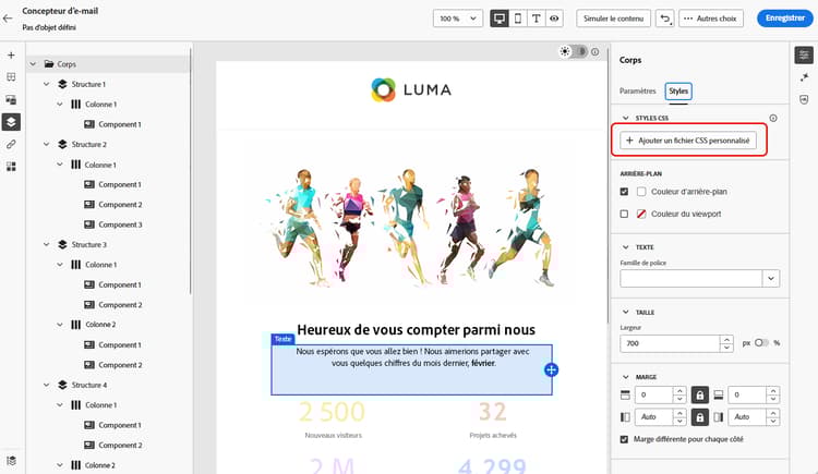Sélectionnez le bouton Ajouter un fichier CSS personnalisé