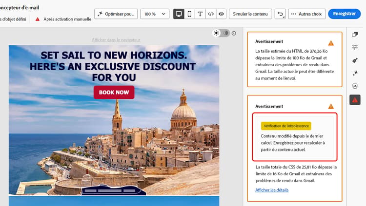 Volet de vérification Contenu du Designer Email avec le libellé de vérification Obsolète