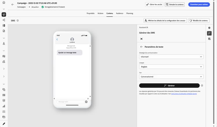 Panneau Paramètres de texte