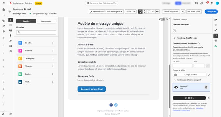 Section Ressources de marque avec le bouton Charger une ressource de marque