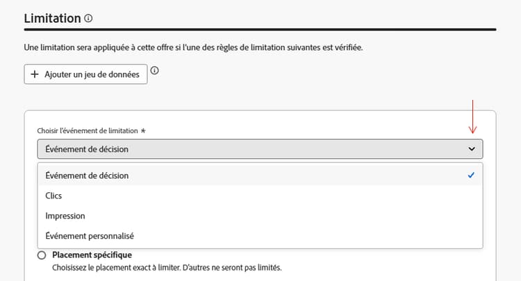 Créer un formulaire de règle de limitation affichant les paramètres d’événement de limitation, de portée, de type, de seuil et de fréquence de réinitialisation