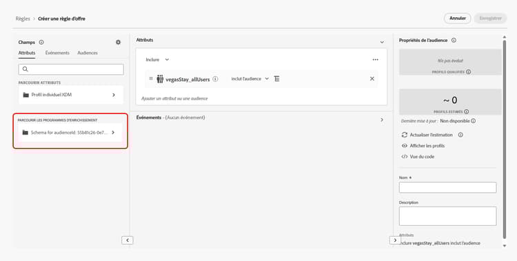 Audience CSV dans la zone de travail des règles de décision