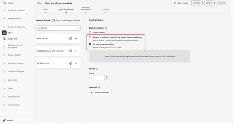 Options de contrainte d’audience de chargement personnalisées