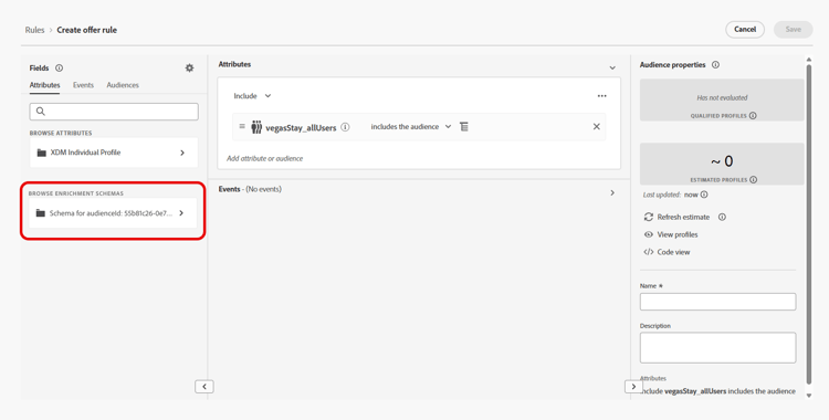 Audience CSV dans la zone de travail des règles de décision