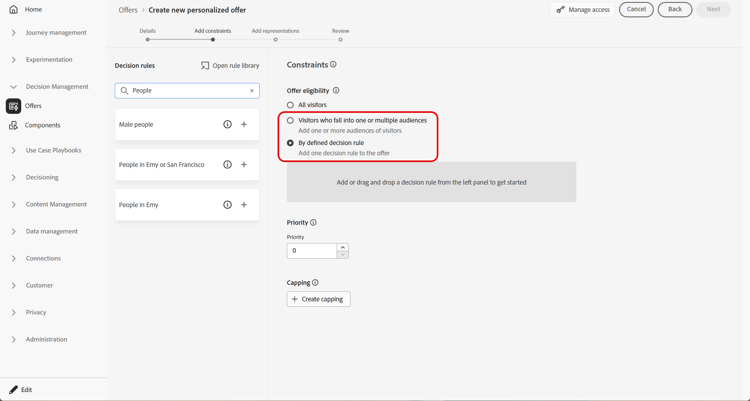 Options de contrainte d’audience de chargement personnalisées