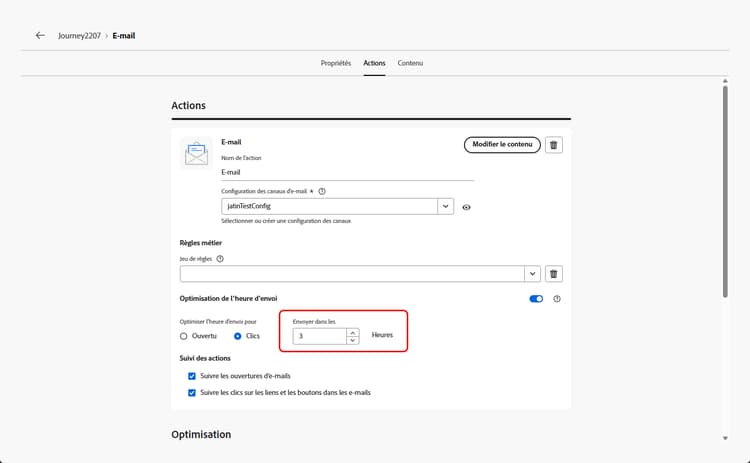Bouton bascule Optimisation de l’heure d’envoi dans la configuration du canal E-mail