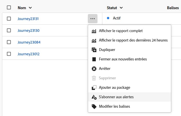 Abonnement à une alerte concernant un parcours spécifique