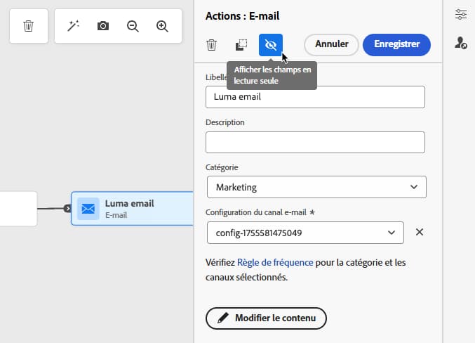 Icône Masquer les champs en lecture seule dans les propriétés de l’activité de parcours