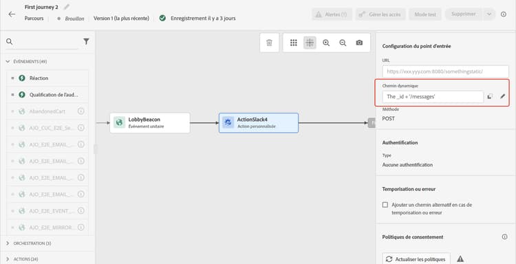 Configuration d’URL d’action personnalisée avec mappage dynamique des paramètres
