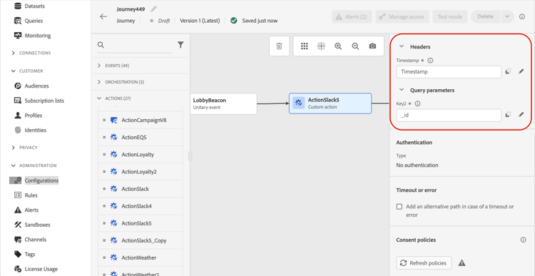 Configuration du champ d’en-tête dynamique dans une action personnalisée
