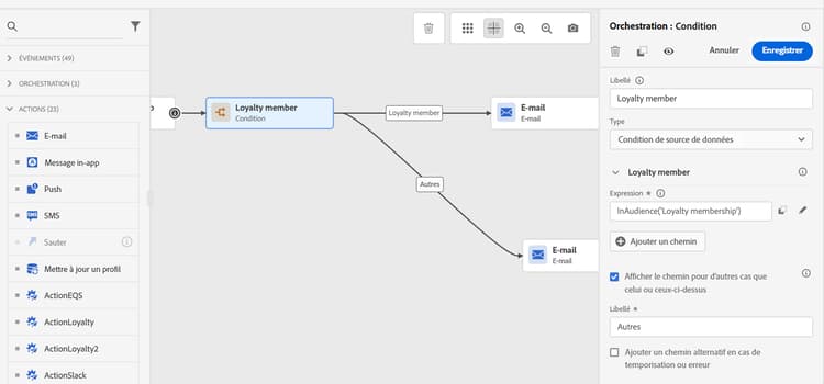 Activité de condition pour la segmentation de l’audience en chemins VIP et non VIP
