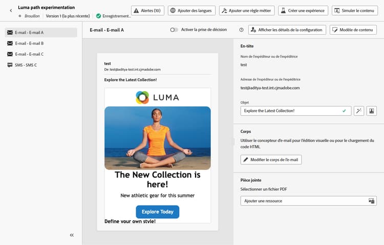 Panneau de sélection de contenu affichant les traitements pour l’expérience