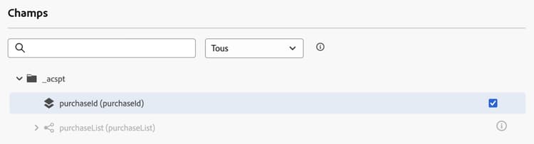 Sélection de champ de jeu de données présentant les types de données et la structure primitifs