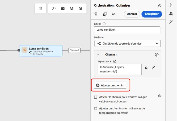 Ajoutez un bouton de chemin pour créer plusieurs chemins de condition