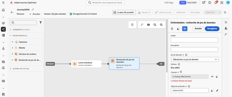 Activité de recherche de jeu de données Adobe Experience Platform dans le parcours