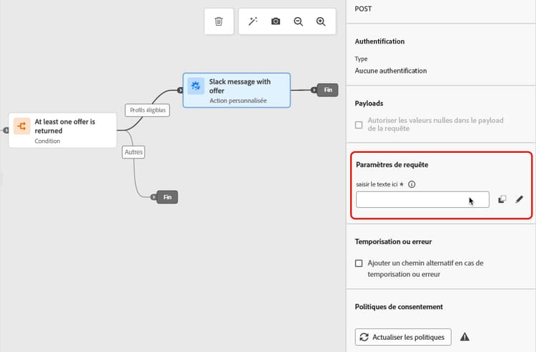 Modifier les paramètres de requête de l’action personnalisée
