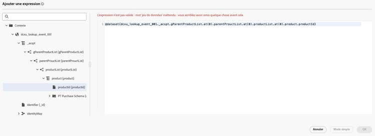 Éditeur d’expression avec fonctions de recherche de champ de jeu de données et de chaîne