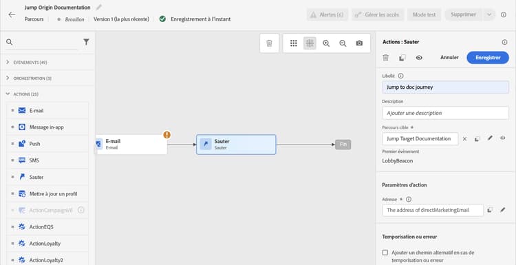 Configuration du mapping des paramètres pour l’activité Saut avec l’éditeur d’expression