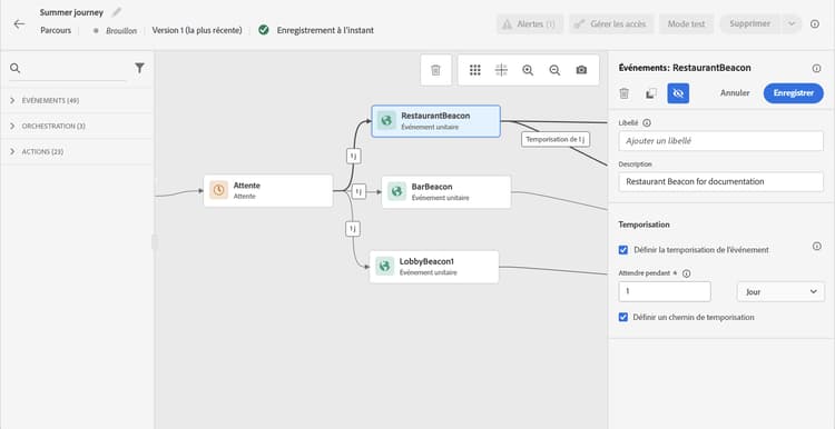 Plusieurs événements avec des configurations de temporisation dans le parcours