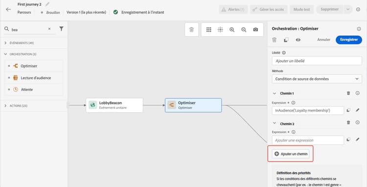 Bouton Ajouter un chemin dans l’activité de condition pour créer des chemins supplémentaires