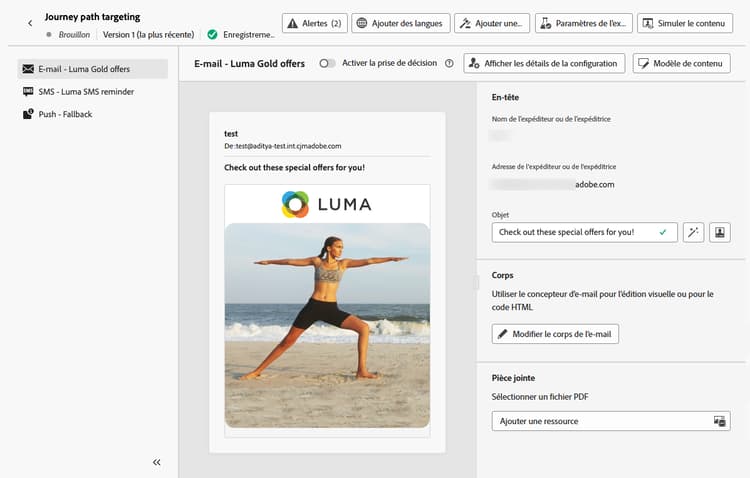 Panneau de conception de contenu pour les actions de règle de ciblage