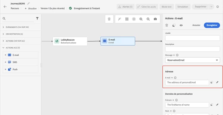Configuration des paramètres de message pour l’intégration de Campaign Standard