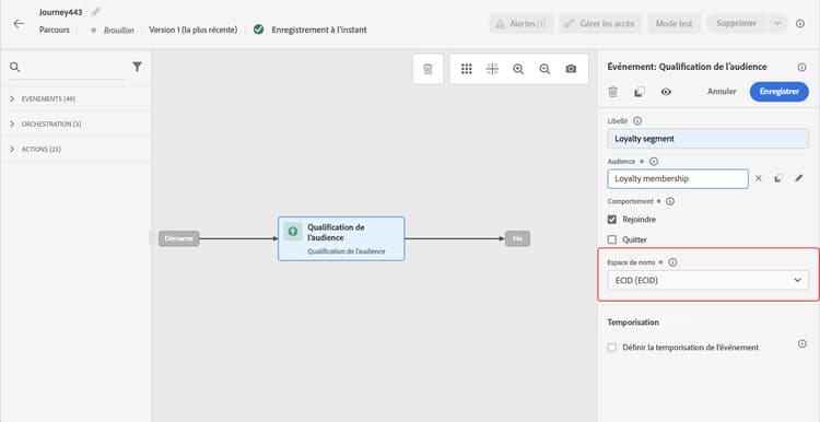 Sélection d’un espace de noms pour l’identité de qualification d’audience