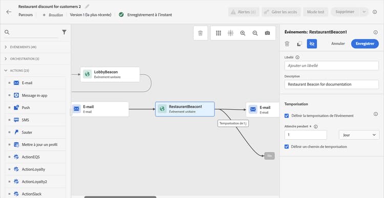 Configuration de la temporisation de l’événement avec les options de durée et de chemin de temporisation
