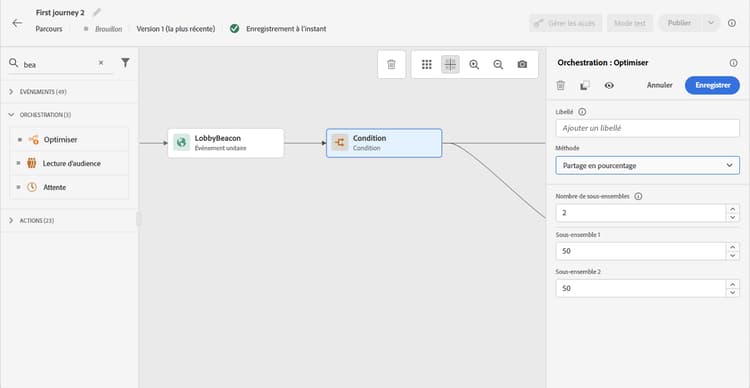 Configuration Partage en pourcentage avec un curseur affichant la répartition du trafic