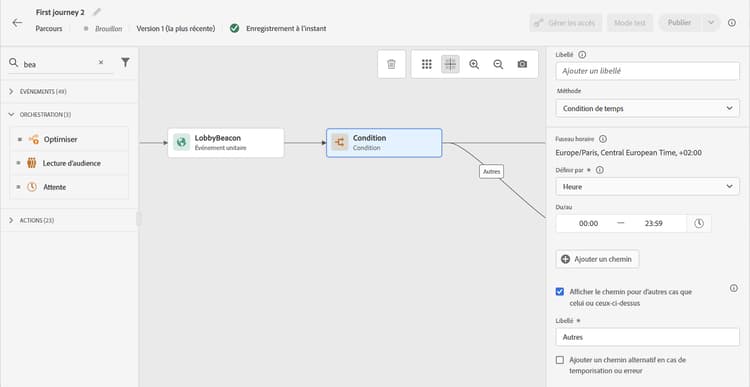 Condition de temps avec les sélecteurs de plage horaire et de jour de la semaine