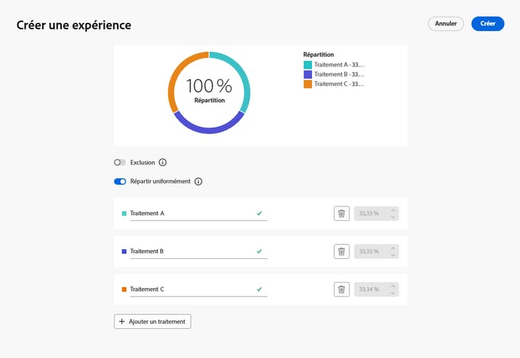 Curseur d’affectation de traitement avec distribution en pourcentage
